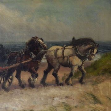 Image de  PÊCHEUR AVEC CHEVAUX SUR LA PLAGE