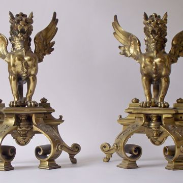 Picture of PAIR OF ANTIQUE FIREPLACE ANDIRONS