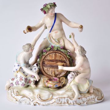 Picture of BACCHUS ON WINE BARREL WITH TWO LADIES