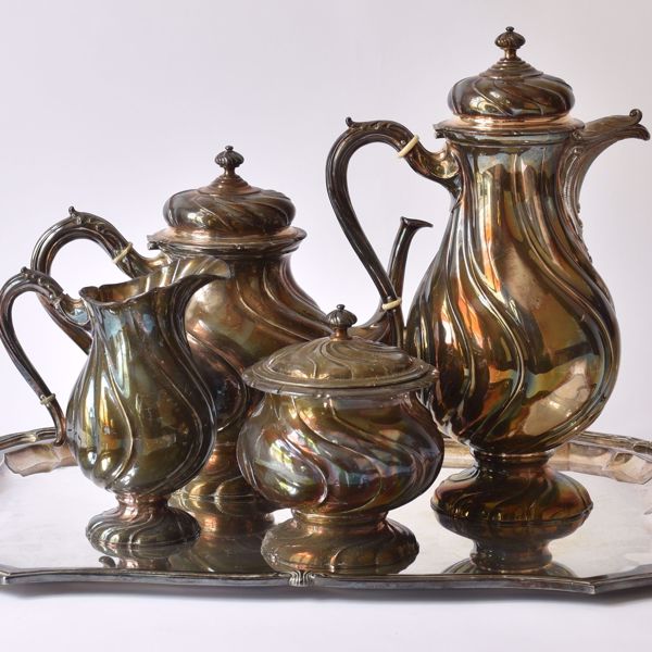 Picture of COFFEE AND TEA SET ON RECTANGULAR TRAY