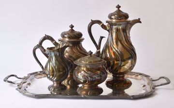 Picture of COFFEE AND TEA SET ON RECTANGULAR TRAY